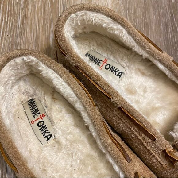 MINNETONKA CALLY TAN LEATHER SUEDE SLIPPERS 4036-size 10 - Picture 4 of 10